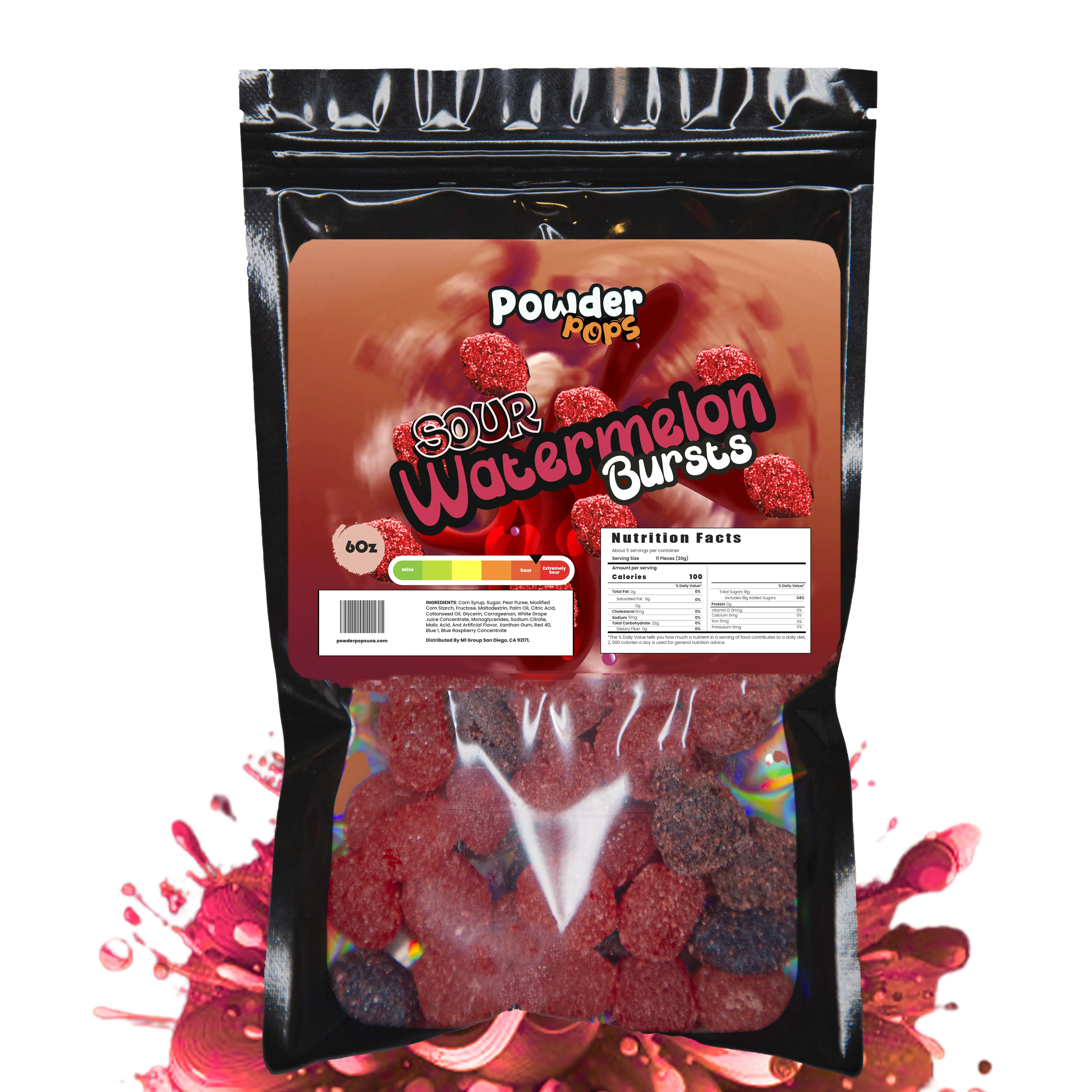 PowderPops Sour Watermelon Gusher Bursts Viral Candy 6OZ Sweet & Sour Snack