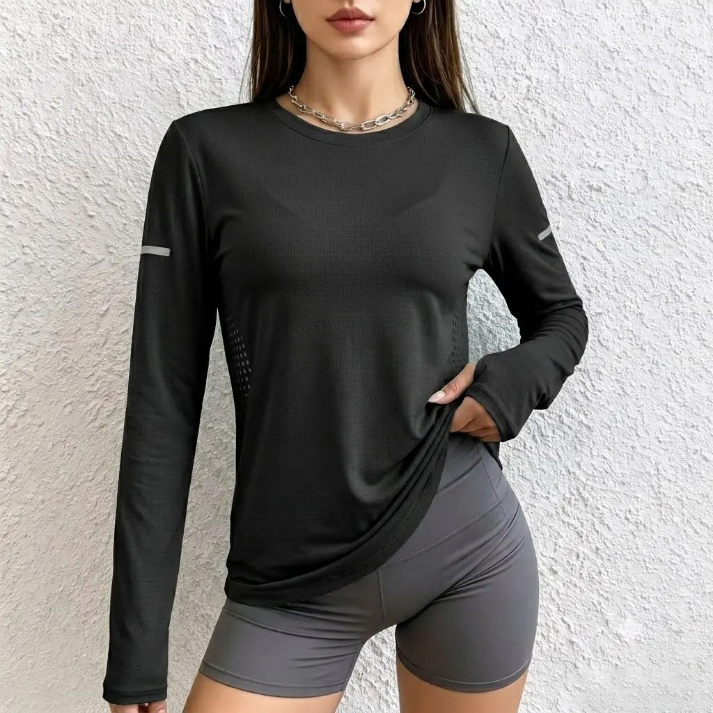 Women’s casual long-sleeve top, morning run wear, women’s sports yoga shirt—an athletic top suitable for running, fitness, and yoga.