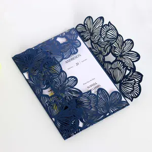 20pcs Deep Blue Laser Envelope Engagement Invitation Wedding Card Hollow Greeting Card Manufacturer Wholesale Direct Sales