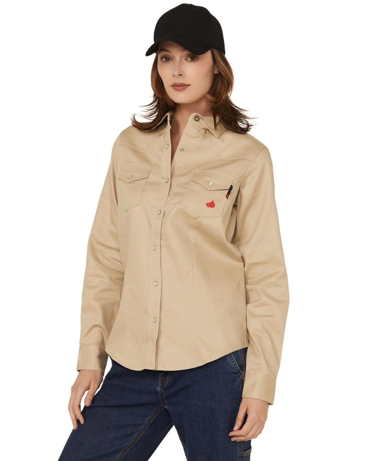 Forge Workwear Women's Women'S Fr Solid Long Sleeve Snap Stretch Work Shirt - Lfrsld-Stn