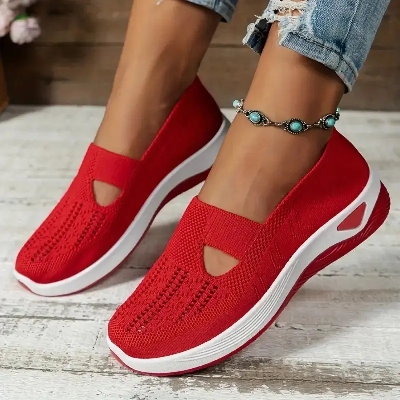 OFIREND Women's Plus Size Lightweight Slip-On Walking Shoes - Breathable Flyknit Footwear, Soft Fashionable Women's Slip-Ons, Lightweight Slip Ons
