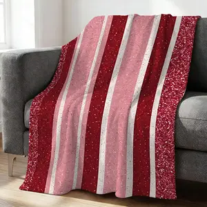 Stylish Striped Flannel Blanket, Sparkly Red and Pink Decorative Throw Blanket, Perfect for Home Decor, Camping Trips, and Office Warmth, Cozy and Eye-catching Design for All Occasions
