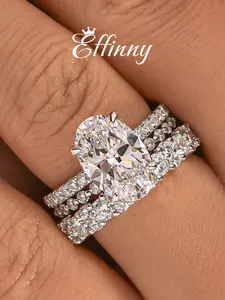 Effinny Non-Tarnish 925 Sterling Silver 3.5ct Oval 3PC CZ Wedding Ring Set, Affordable Luxury Promise Jewelry, 14K Gold Plated Jewelry Elegance for Her