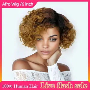 【NEW】MIUULAAR HAIR 6inch T1B/27 Color  Women'sShort Curly Bob Wig with Bangs, 6 Inch  Human Hair Wigs,  FullMachine Made, Perfect for Daily Wear。 Real Hair Wigs