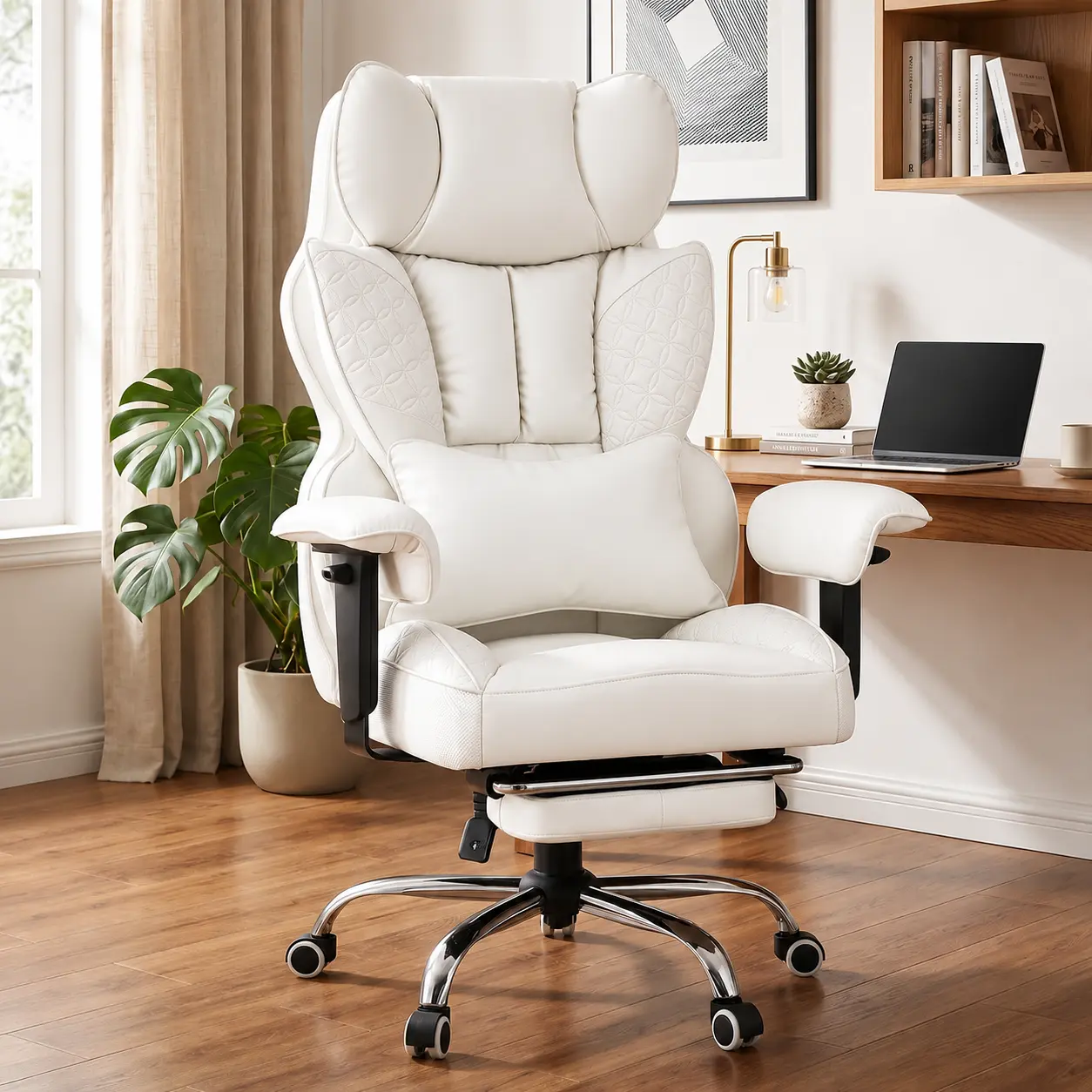 COMHOMA Plus Size High-Back PU Leather Gaming & Desk Chair with Footstool - Adjustable Height Chair, Supportive Sitting, Pocket Spring Lumbar Support, Soft Arms