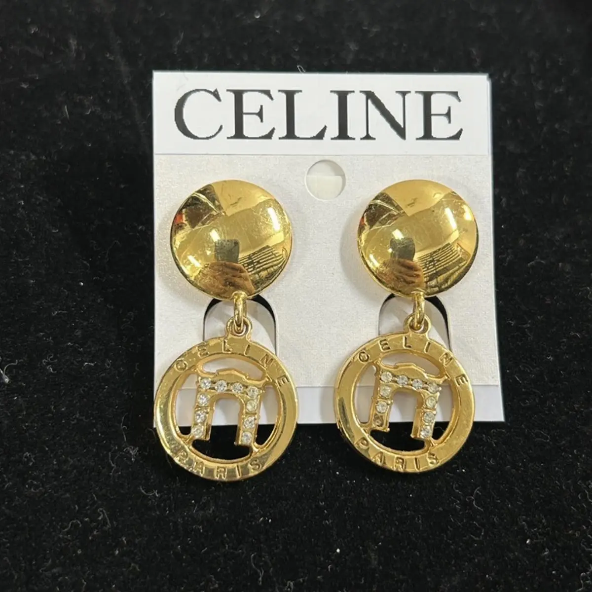 Pre-owned Celine As Shown Shoulder Bags Vintage Arc de Triomphe Rhinestone Drop Clip on Earrings 10266612