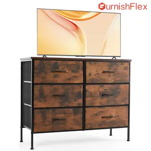 【Deal】Drawer Dresser Organizer Storage Drawers Fabric Dresser with 6 Drawers, Chest of Drawers with Fabric Bins, Long Dresser with Wood Top for Bedroom