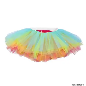 PESENAR Vintage Rainbow Gradient Tulle Tutu Skirt Pride Parade Themed Stage Performance Mini Skirt Trendy Flirty Skirt