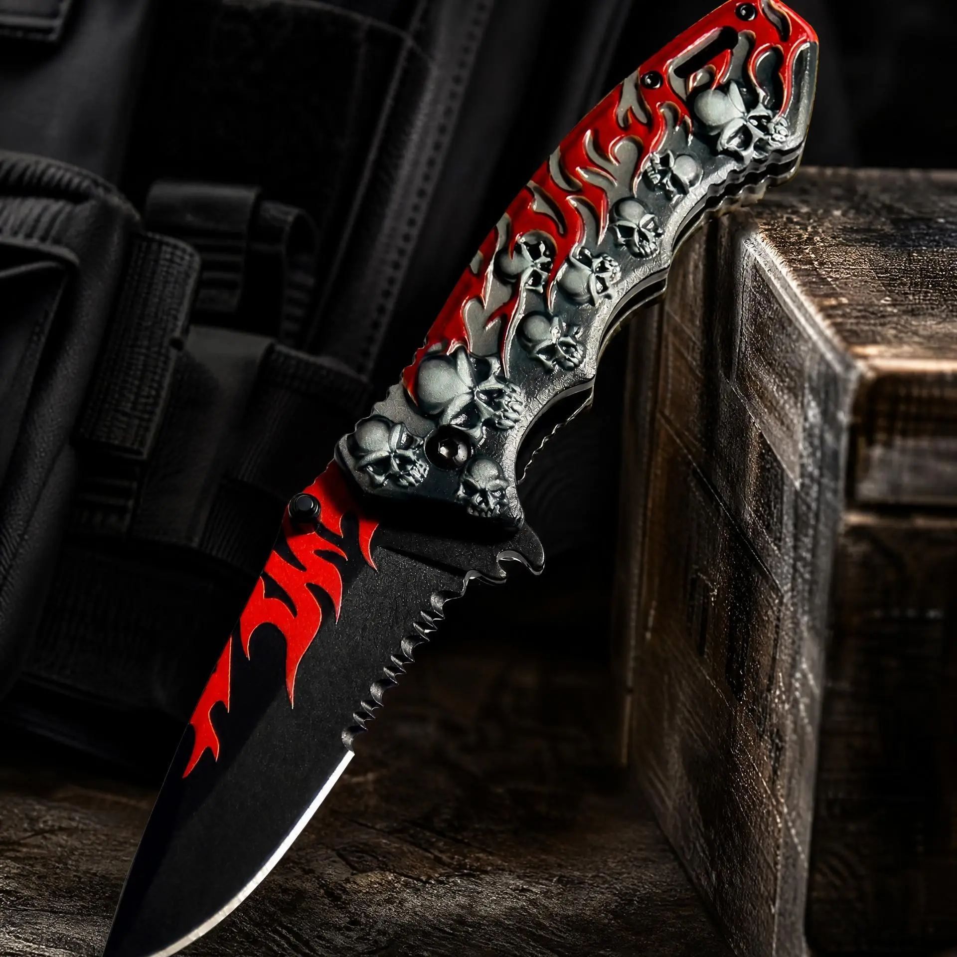 Skull Pattern Kitchen KnifeIntricate Flame Skull Relie FoldableKitchen Knife UniqueCulinary GiftBoldRedBlackFoldable CulinaryKnife | Ideal Gift for Cooking Enthusiasts Meal Prep Foldable Kitchen Knife Fruit & Vegetable Cutting Utility Knife Unique Kitchen