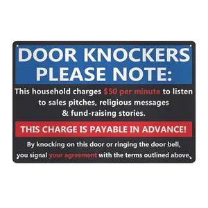 Funny No Soliciting Metal Sign (8"*12") – "Door Knockers Please Note" $50/Minute Notice, Payable in Advance, Anti-Sales/Religious/Fundraising Door Sign for Home Front Door Porch Decor