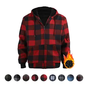 Men's Thick Fleece Hoodie, Thick Fleece Lined Full Zipper Winter Warm Sweatshirt, Work Jacket, Flannel Jacket, Hoodie