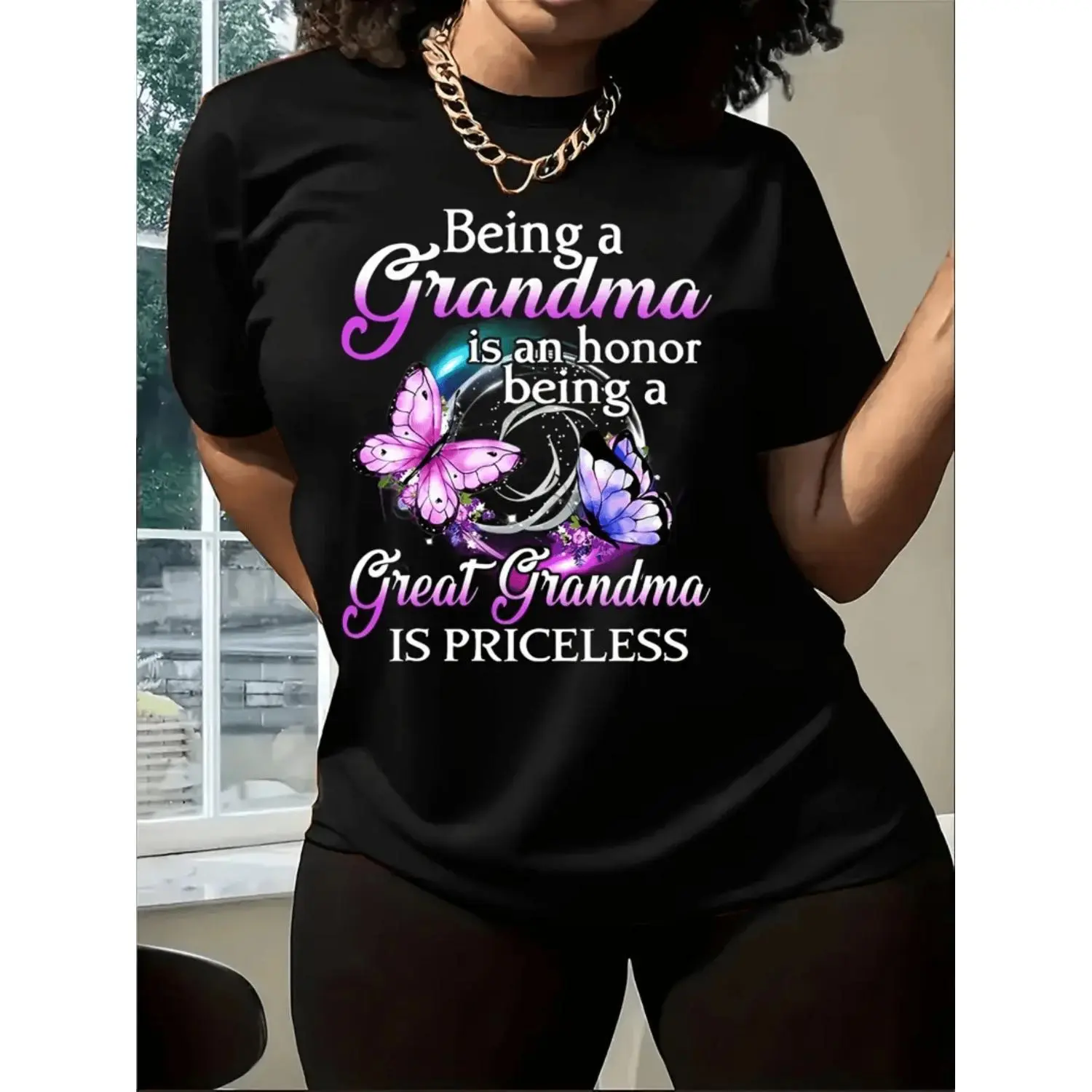 Grandma TShirt Women Being a Grandmother Is an Honor Great Grandmother Priceless Quote Butterfly Graphic Comfort Fit Casual Summer Tee