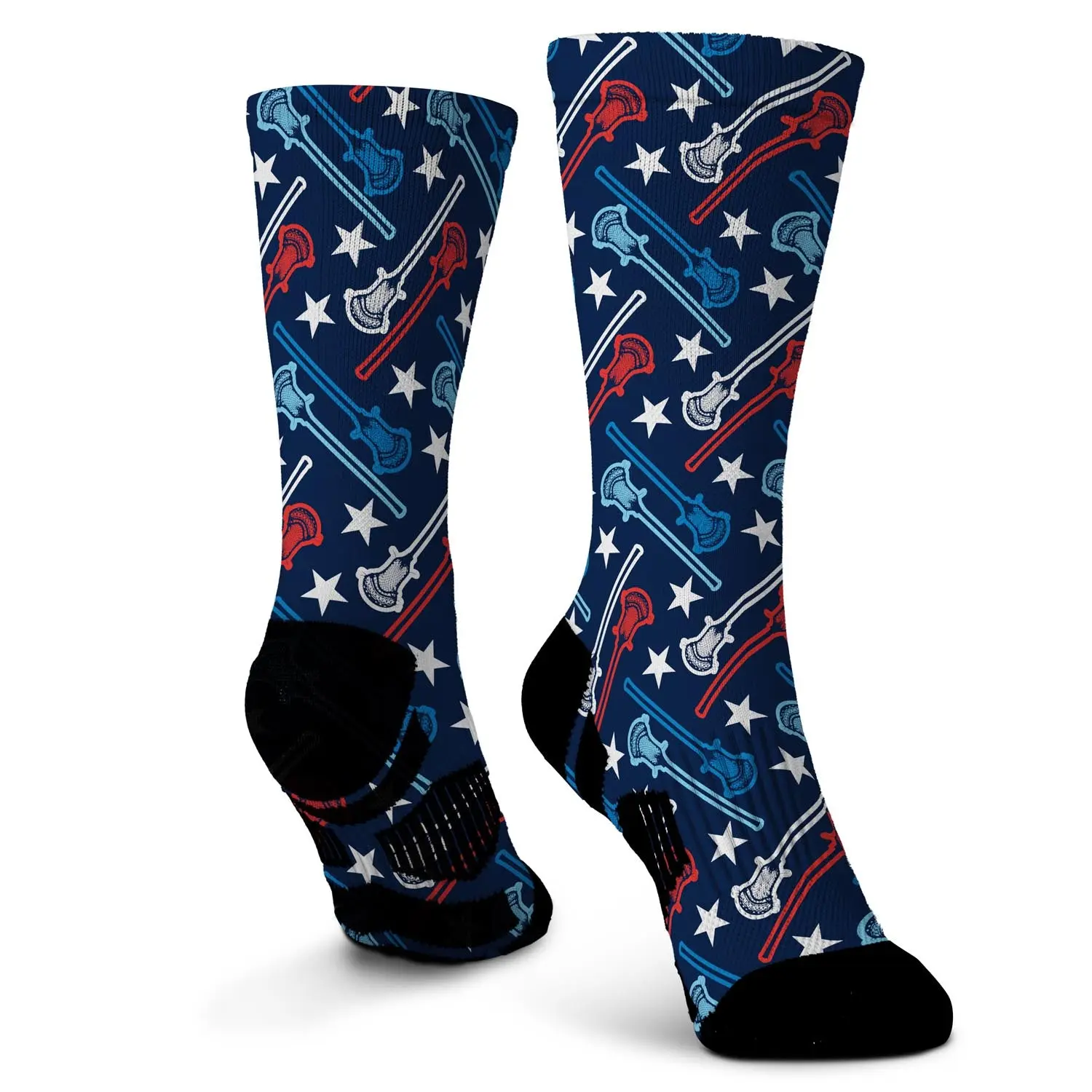 Men's Crew Sock for Lacrosse, Patriotic Mid-Calf Polyester Fabric with Supportive Arch and Moisture-Wicking