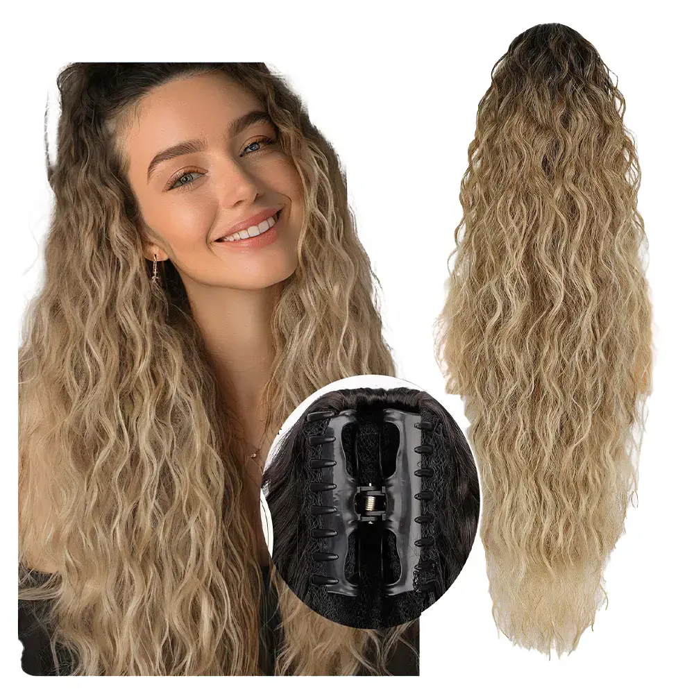 AISI HAIR Claw Clip Ponytail Extension for Women, Long Curly Heat Resistant Synthetic Hair for Full and Voluminous Ponytail Hairstyles, Multiple Lengths 18-30", Natural Curls, Clip Hair Extensions