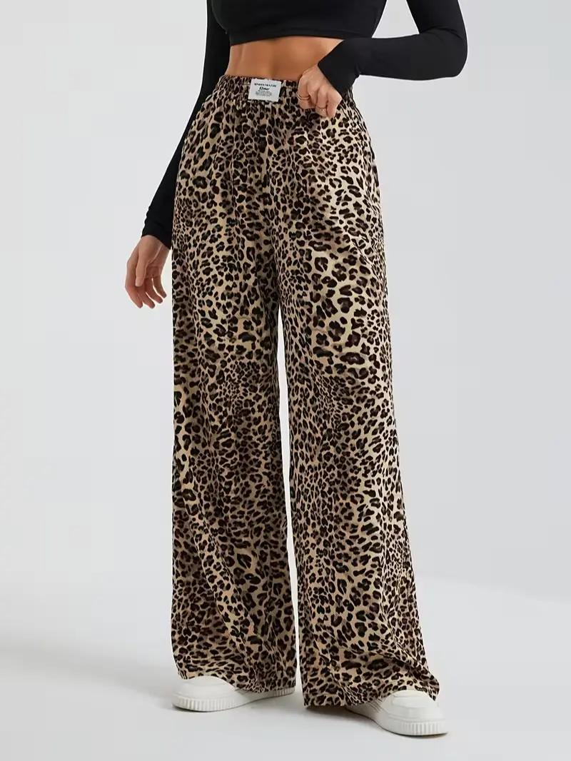 Women’s Leopard Print High-Waisted Wide-Leg Pants — Comfortable, fashionable fit; carefully selected for everyday casual wear; a trendy fashion piece