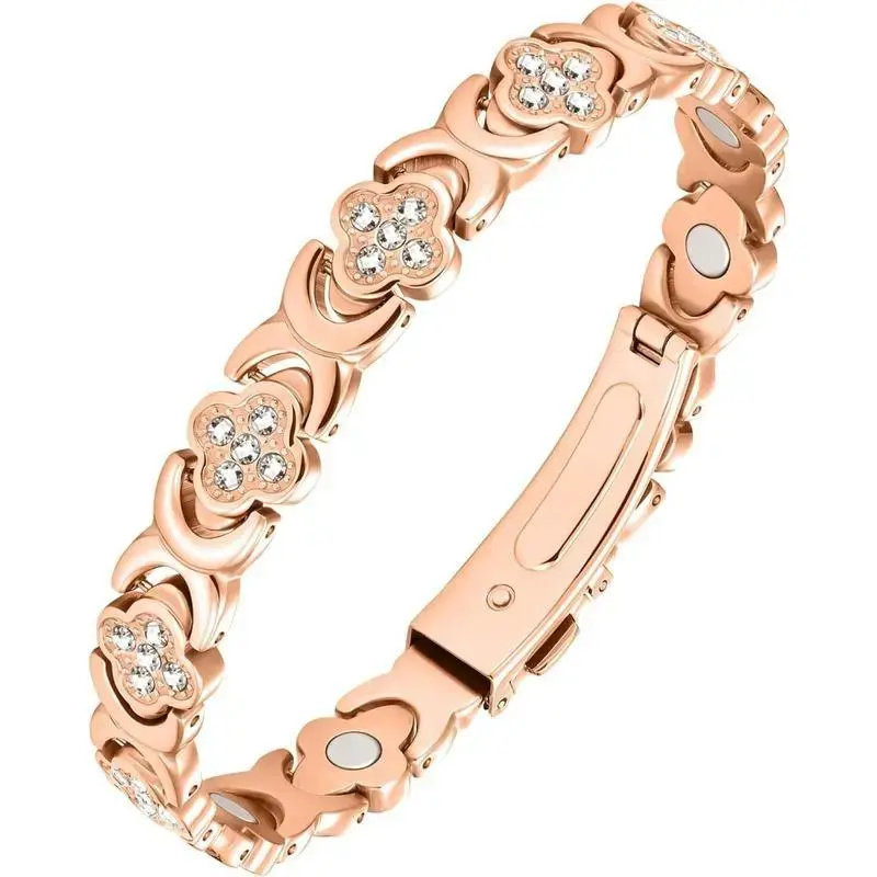 Lucky Four-Leaf Clover Women's Pure Copper Magnetic Bracelet, 3500 Gauss Strong Magnet, Anxiety Relief Stress Relief Sleep Aid Gift