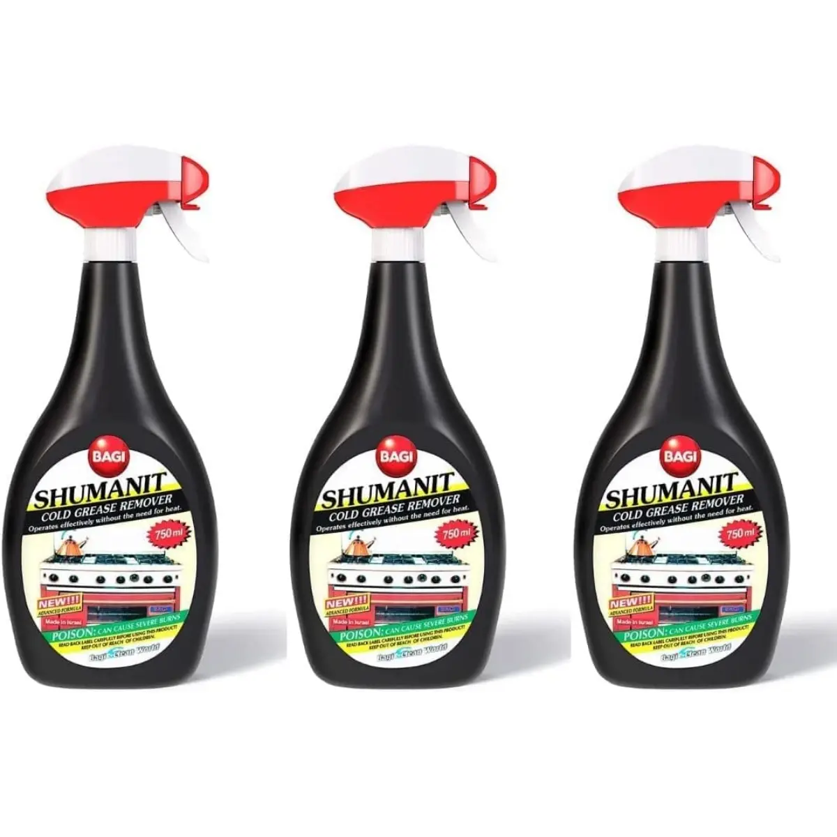 SHUMANIT Cold Grease Remover Liquid Spray - Powerful Kitchen Cleaner, Immediate Stubborn Burnt Stain Remover, 3-Pack Household Cleaning Products, Grease Stain Remover