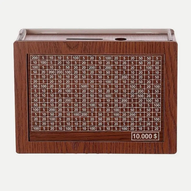 Viral 10000 Money Saving Box Piggy Bank Challenge for Adults Wooden Design with Challenge Grid