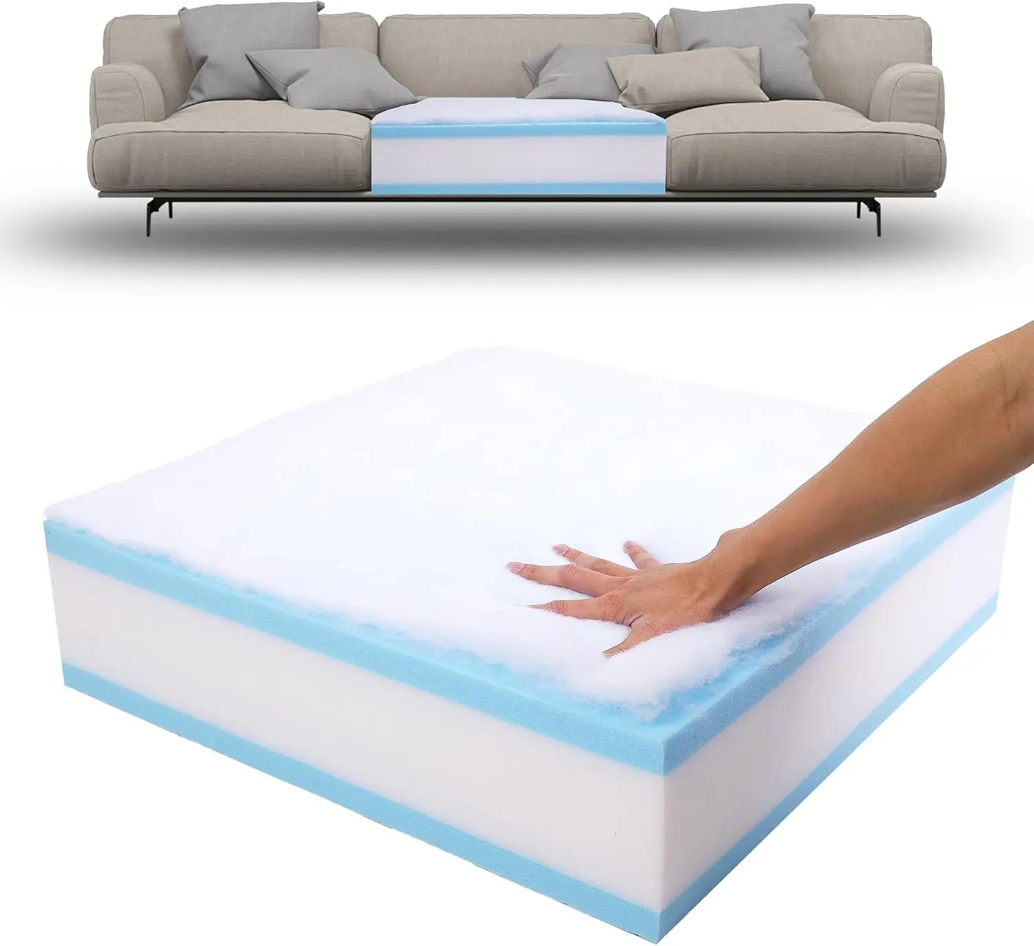 Memory Foam Couch Cushion Replacement 24"x24"x6", 5 Layer Thick Sofa Cushions with Removable Cover, High Density 25D Upholstery Foam