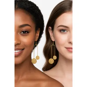Women's Modern Muse Gold Dangle Earrings - Artistic Statement, African-Inspired Costume Jewelry for Daily Wear, Gold Jewelry Earrings