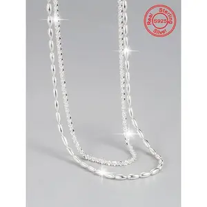 S925 Sterling Silver Double Layer Chain Necklace, Fashionable Choker Necklace for Women & Girls, Trendy All-match & Exquisite Jewelry for Birthday Gift