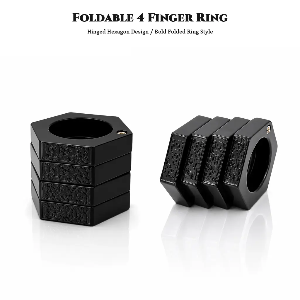 4-Band Engraved Spinner Ring, Bold Statement Finger Ring, Rotating Fidget Ring for Focus, Idle Hands, Streetwear & Everyday Wear