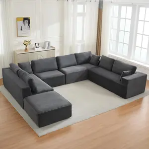 【Summervibes】Modular Sectional Cloud Couch for Living Room,Modern Boneless Couche Set with Plush Corduroy,Comfy Floor Sofa with Memory Foam,Stupendous U Shaped Sofa with Chaise,No Assembly Required、Summervibes