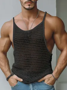 INCERUN Fashion Basic Men Tank Tops Mesh Sleeveless Hollow Out Casual Male Vests Streetwear Solid See Through Summer Sexy Men Clothing Menswear