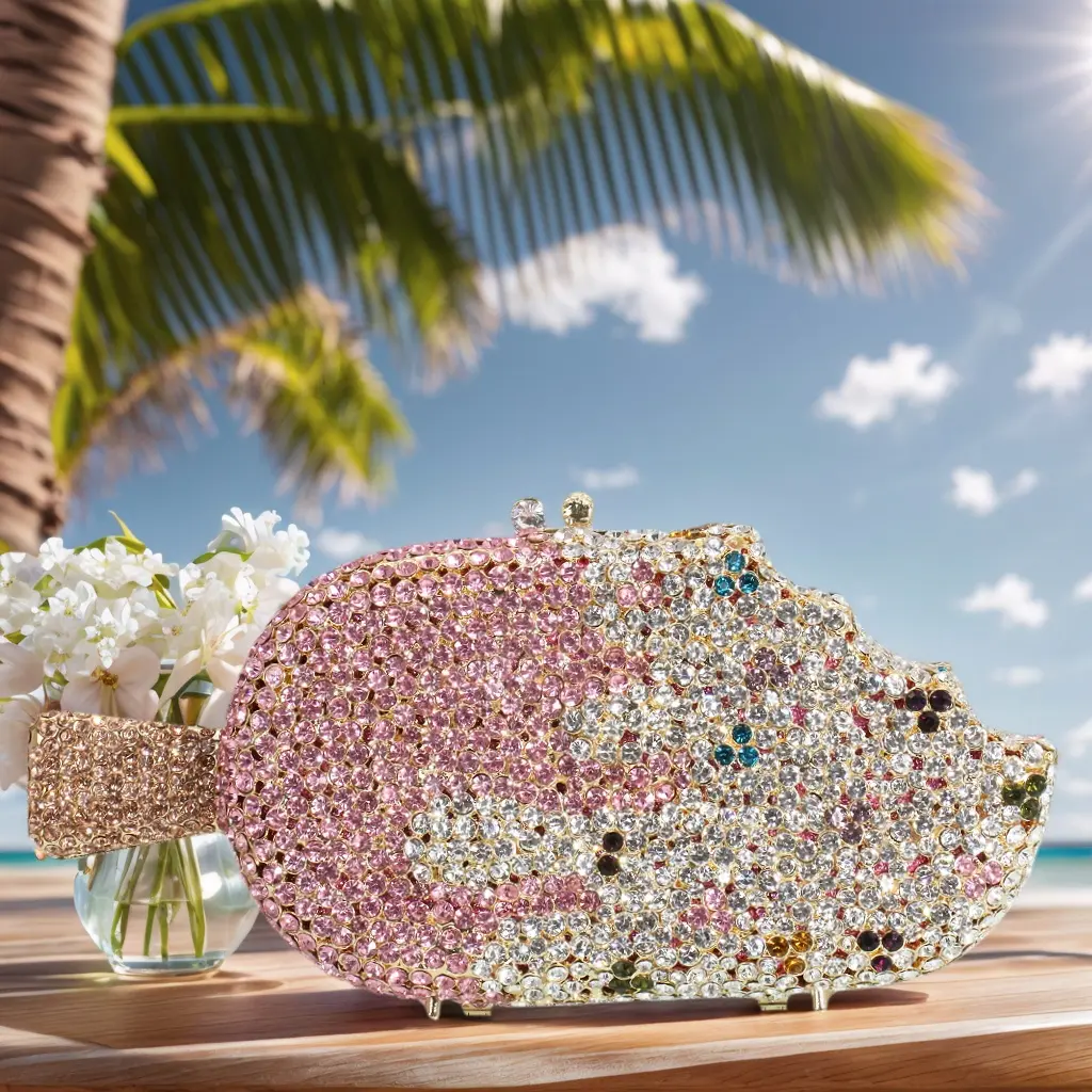 Ice Cream Shaped Evening Handbag Cute Glitter Full Rhinestones Clutch Purse Girl Summer Dress Shoulder Bag