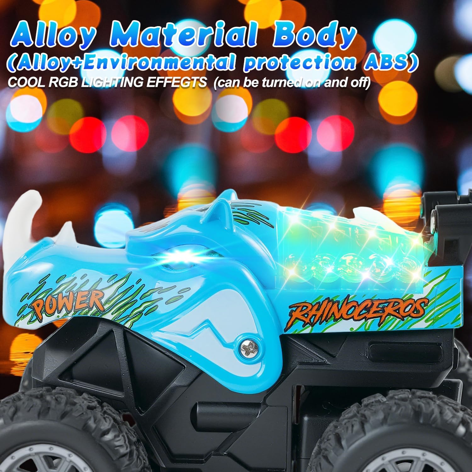 1:64 Monster Trucks Toys 2.4GHz Mini Remote Control Car for Boys 4-7 360° Spin Walk Upright Little Truck Metal Shell RGB Light Christmas Birthday Gifts