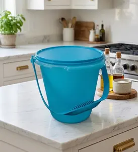 8.5L (36-Cup) Large Plastic Bucket with Lid, Handle - Reusable, Leak-Proof, Lightweight Kitchen, Laundry Handle-Equipped Home Supplies Storage Container