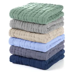 Muslin  Washcloths 6 Pack,  Cotton Wash Cloths for , Large 12''X12'' Burp Cloths Absorbent and Soft for    Boys Girls - Multicolor
