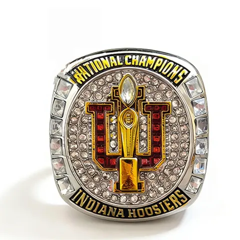 Male 2025 Championship Football Ring - Zinc Alloy Sports Jewelry with Metal Coating, Rhinestone Decor, Shining Geometric Theme, Daily Accessory with Gift Box