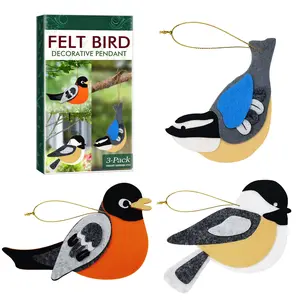 Felt Bird Hanging Ornament 3-Pack - Soft Lightweight Felt Fabric for Garden Branch Decoration Cute Window Balcony Decor Outdoor Yard Art Home Decoration