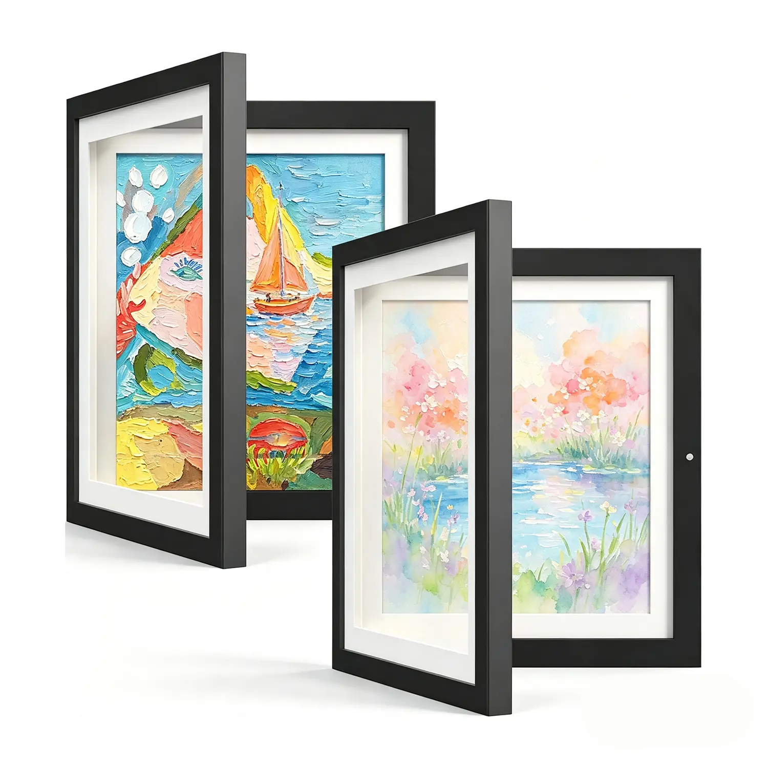 2 Pack Kids Art Frame, Kids Artwork Frames Changeable 8 x 10.5 with Mat and 9 x 12 Without Mat, Black Front Opening Children Picture Storage Frame for Wall Holds 50Pcs Crafts, Drawing, Art Projects