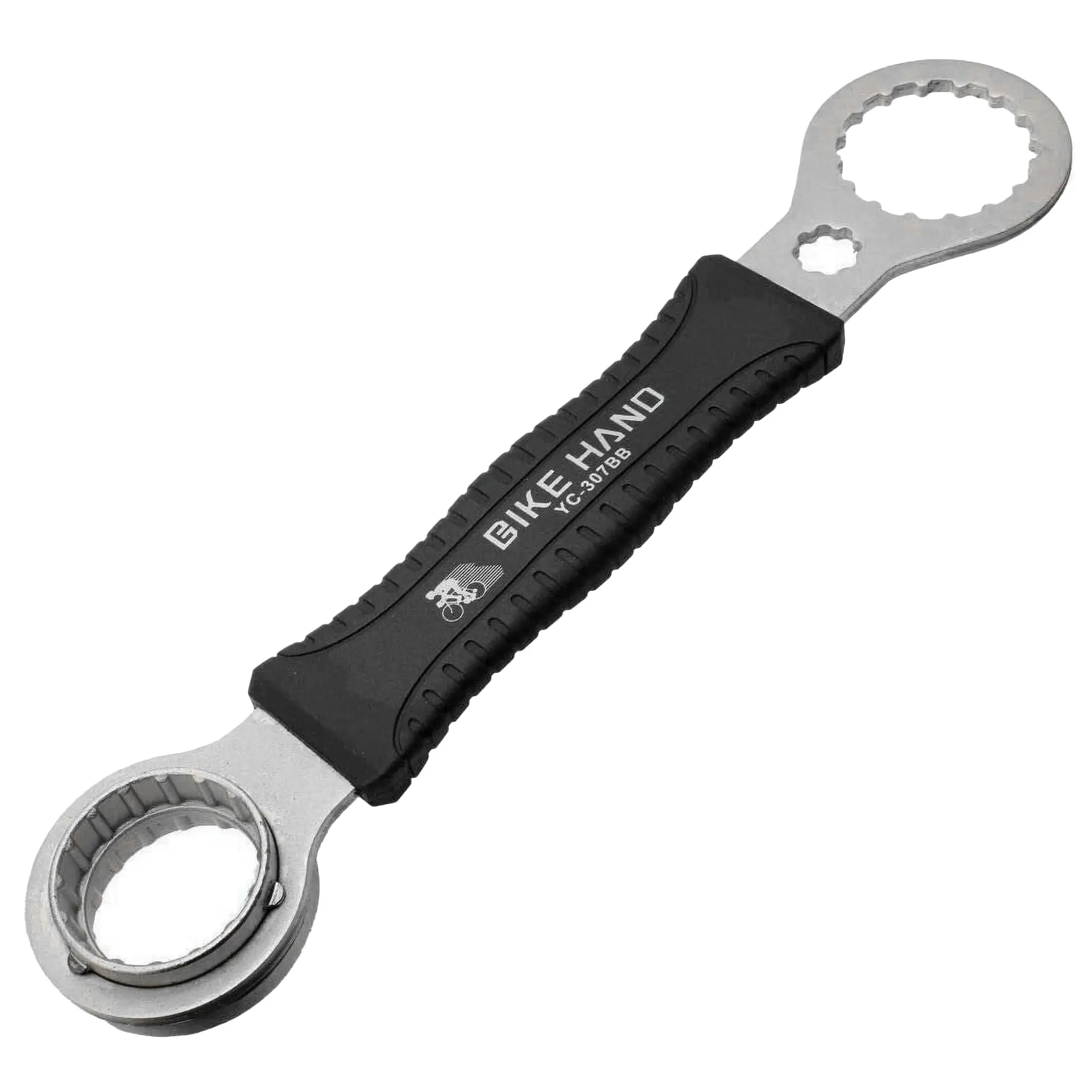 BIKE HAND Bottom Bracket Wrench - Heat Treated Steel Triple-End Tool, 16-Notch Multi-Size for 39/41/44mm Cups, 30cm Extra Long Handle, Fits Shimano Hollowtech II, SRAM DUB, FSA, Campagnolo Ultra-Torque, Adult Bicycle Maintenance Diy Repair, Long Lever