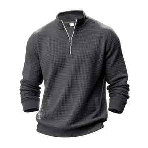 Men’s casual loose-fit half-zip stand-collar sweatshirt, long-sleeve top for spring and fall, plain thick fabric design for everyday wear