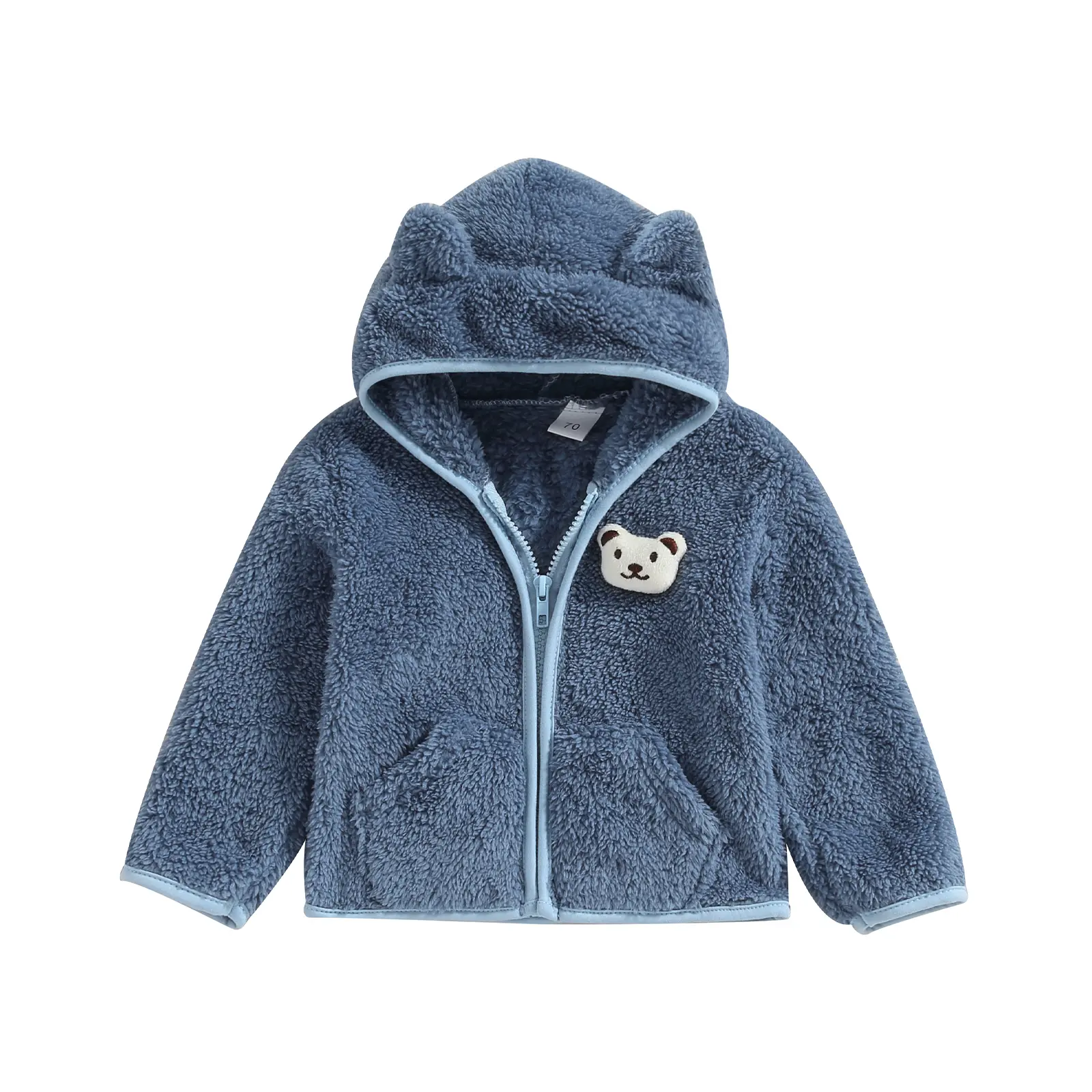 Baby Boys Girls 3D Bear Ears Shape Fleece Long Sleeve Hoody Zip Up Coat Jacket Infant Baby Sweatshirt Outwear