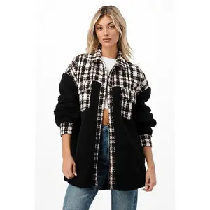 Oversized Plaid Shearling Button Up Jacket