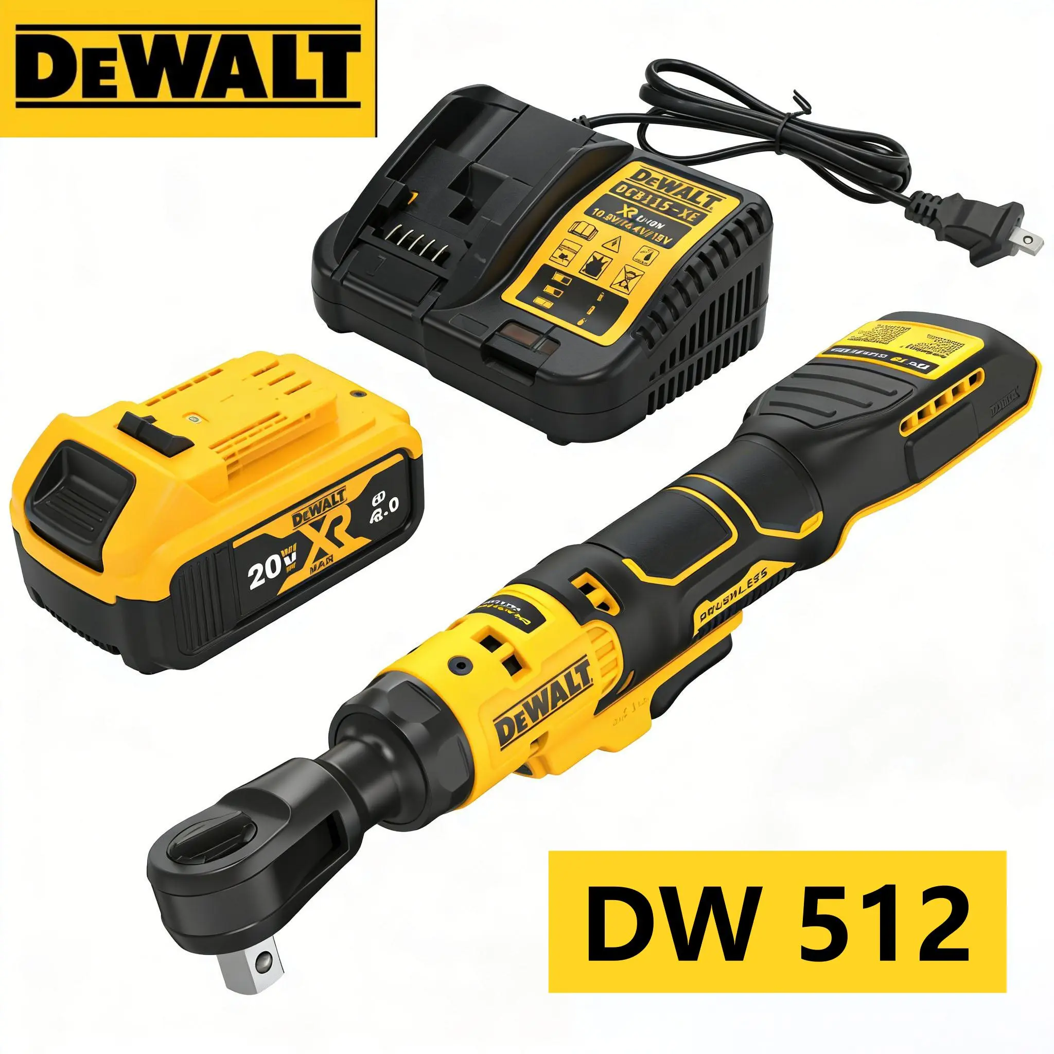 Dewalt DW512 Right-Angle Cordless Ratchet Wrench Kit, Battery-Operated Power Tool, Slim Compact Body for Narrow Working Spaces, Pipeline Installation & Building Construction brushless electric wrench