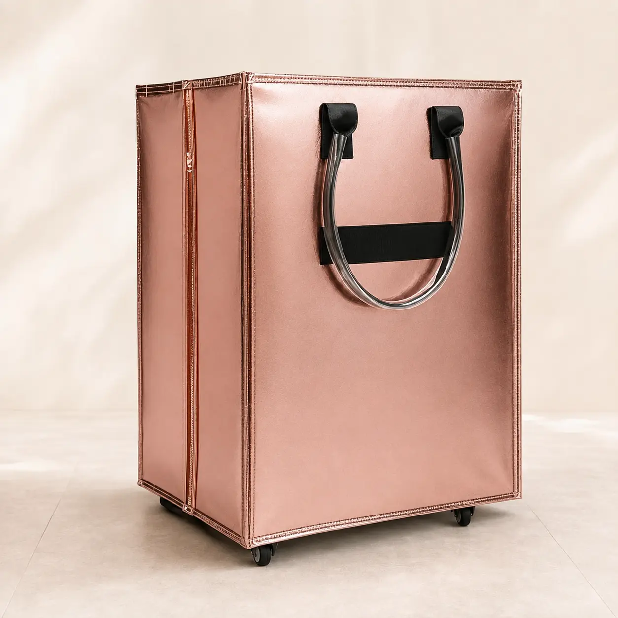 Large Foldable Storage Bin with Wheels, Waterproof Collapsible Rolling Organizer, 19.7 × 15.7 × 23.6 in, 3.5 lb Storage Container for Clothes, Blankets & Closet Organization