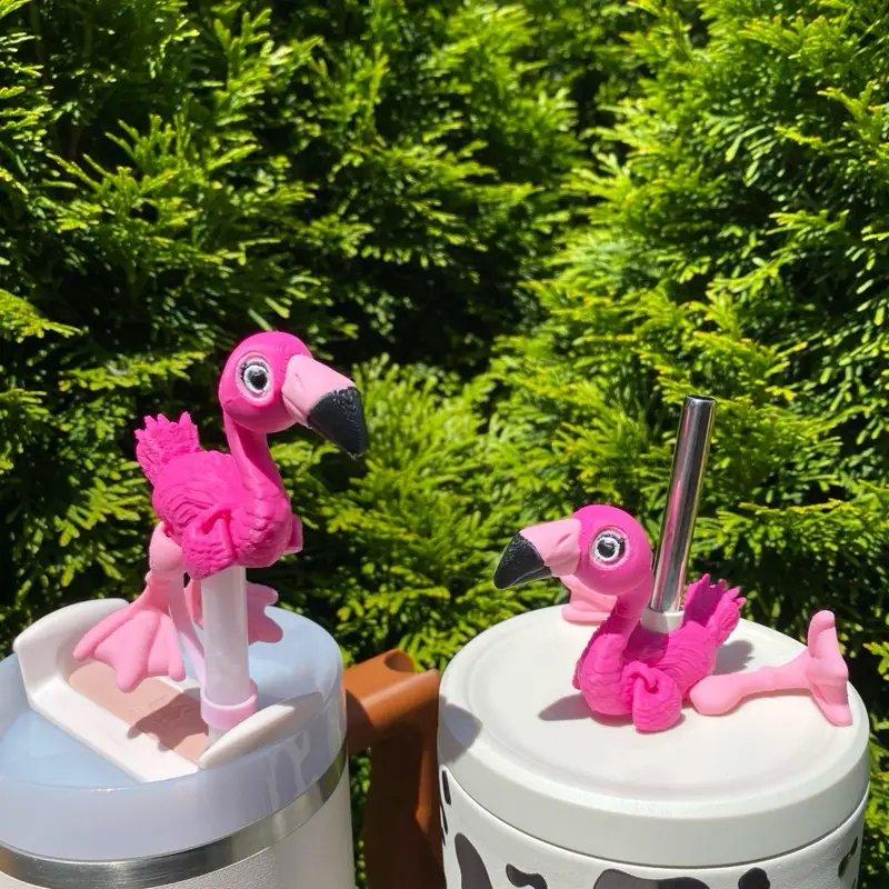 Pink Flamingo Tropical Vibes Cute Straw Toppers and Charms for Stanley Tumbers & 9.5mm Straws with Durable PLA Design - Stylish, Beverage