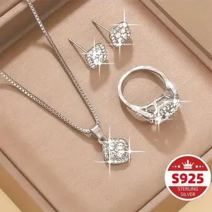 Elegant S925 Silver Pendant Necklace, Earrings and Ring Set, Unisex Style