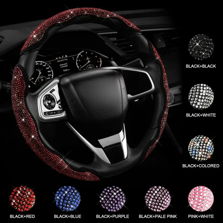 Land Diamond Bling Car Steering Wheel Cover with Crystal Rhinestones 3PCS Segmented Protector Universal Fit for 99% Cars Women's Christmas Gift land diamond bling car  accessories  girls Leather quick turn