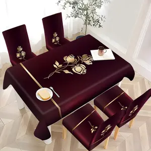 2/4/6/5/7 pieces of fashionable and high-end chair cover and tablecloth sets, thickened chair cover and tablecloth sets (1 tablecloth + 4 chair covers or 1 tablecloth + 6 chair covers), easy to care for, reusable, for home decoration