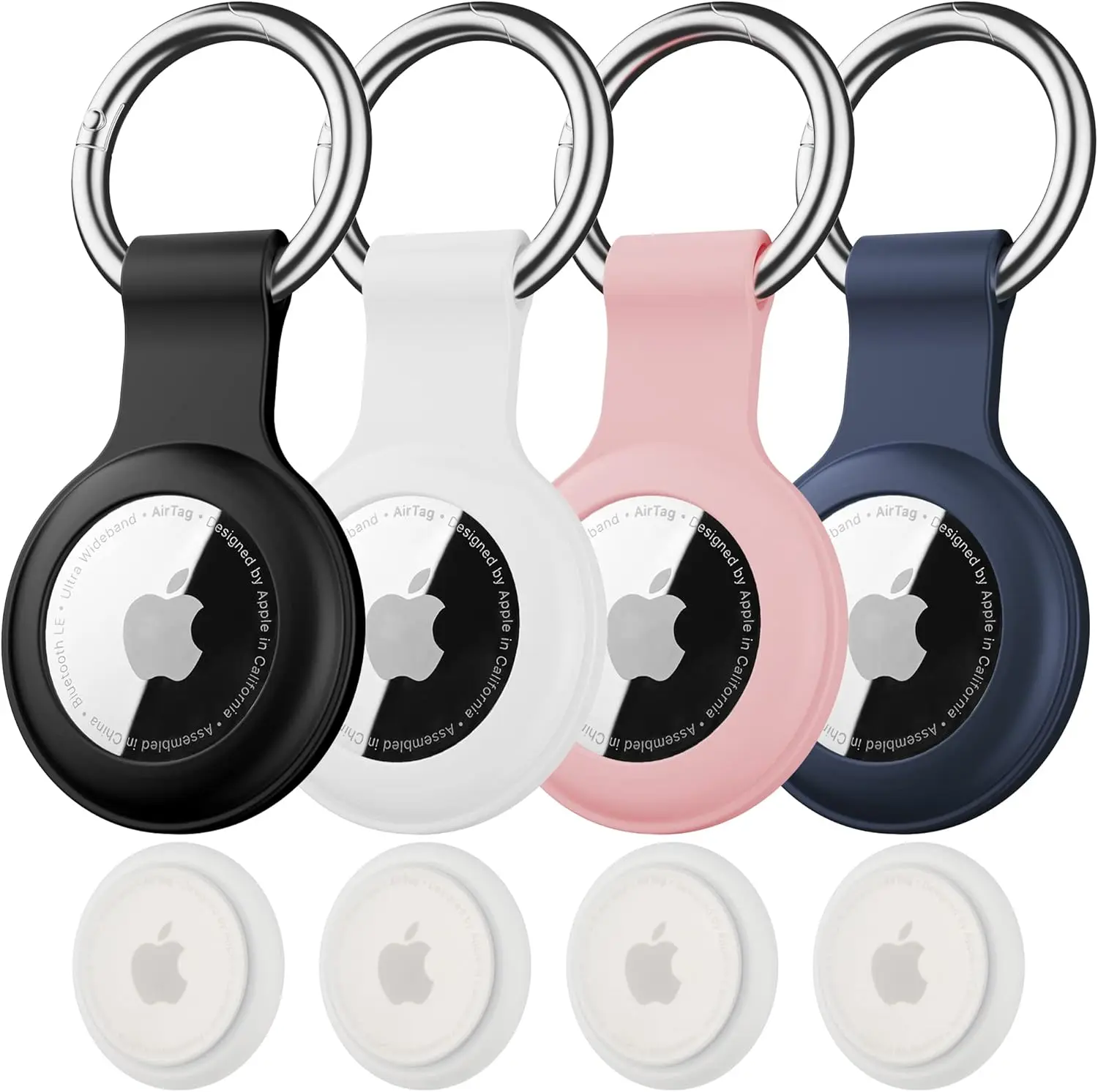 4-Pack Durable Waterproof AirTag Keychain Holder with Soft Silicone Case, Key Ring, Lightweight Anti-Scratch Protection for Bluetooth Tracker (AirTag 1st & 2nd Gen) – Ideal for Luggage, Dog Collar