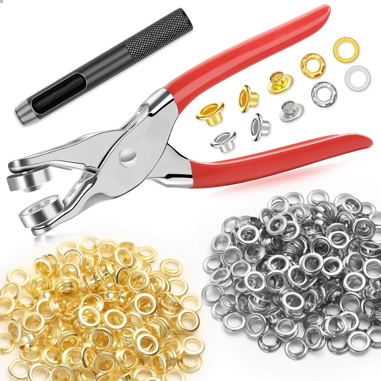 GJANSH 320PCS Grommet Tool Kit 1/2 Inch(Inside Hole Size) Eyelet Kit with 320Pcs Eyelets Grommets, 320Pcs Washers, and Grommet Eyelet Pliers for Leather/Belt/Shoes/Crafts