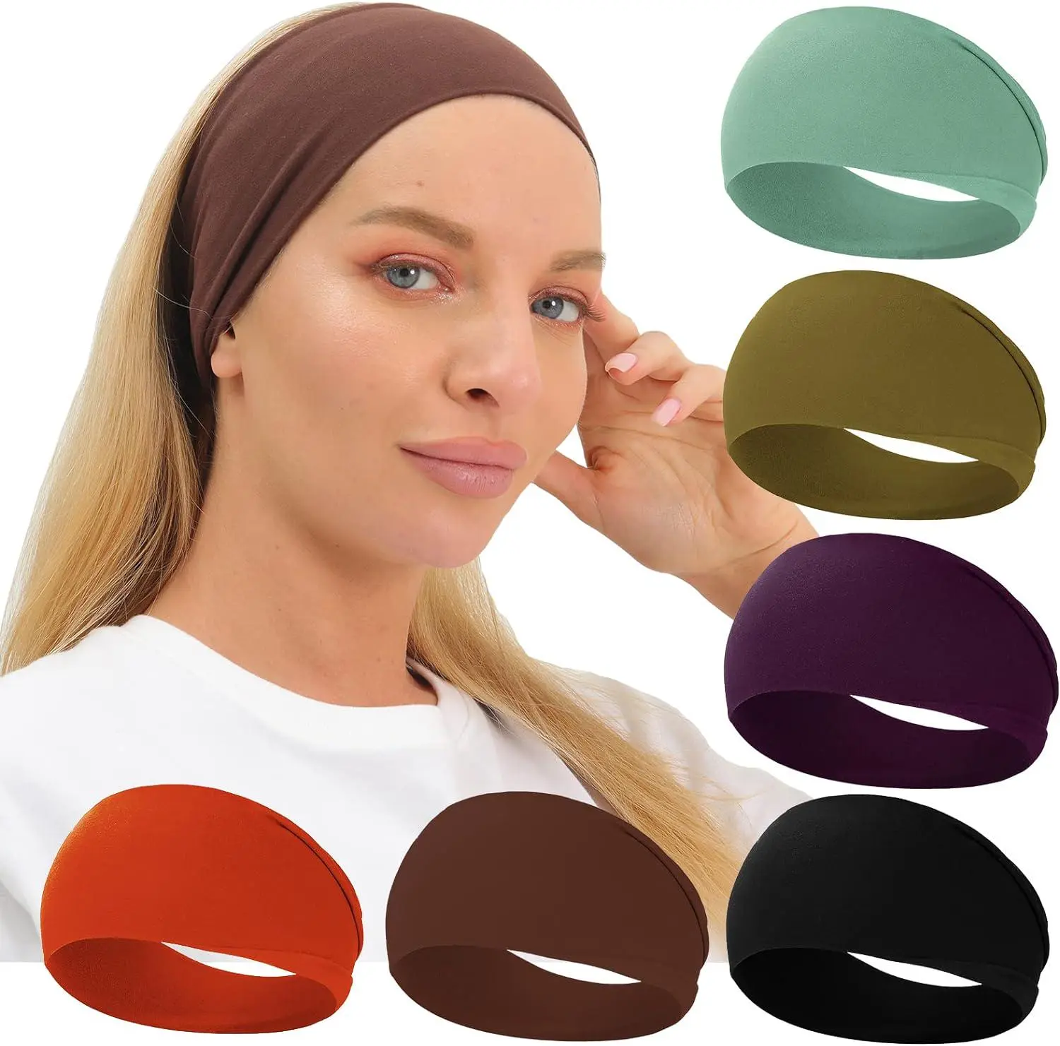 6 PCS Workout Wide Headbands for Women Non Slip, Super Soft Yoga Running Exercise Head Bands, Elastic Sweat Band Hair Bands for Women's Hair, Womens Solid Headband Hair Wrap
