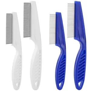 4 Pcs Flea Combs Pet Lice Tick Comb with Stainless Steel Round Teeth for Detangling Dematting Dogs Cats Tear Stain Dandruff Remover