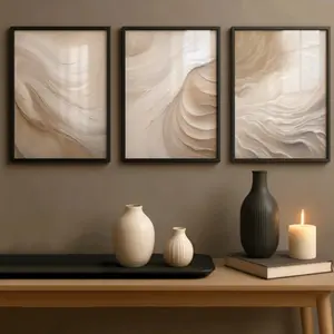 Optional Wooden Frame Neutral Beige Soft Tone Simple Canvas Print White Wave Abstract Wall Art Poster Modern Living Room Bedroom Home Decor Abstract Pattern Print Unframed Art Print